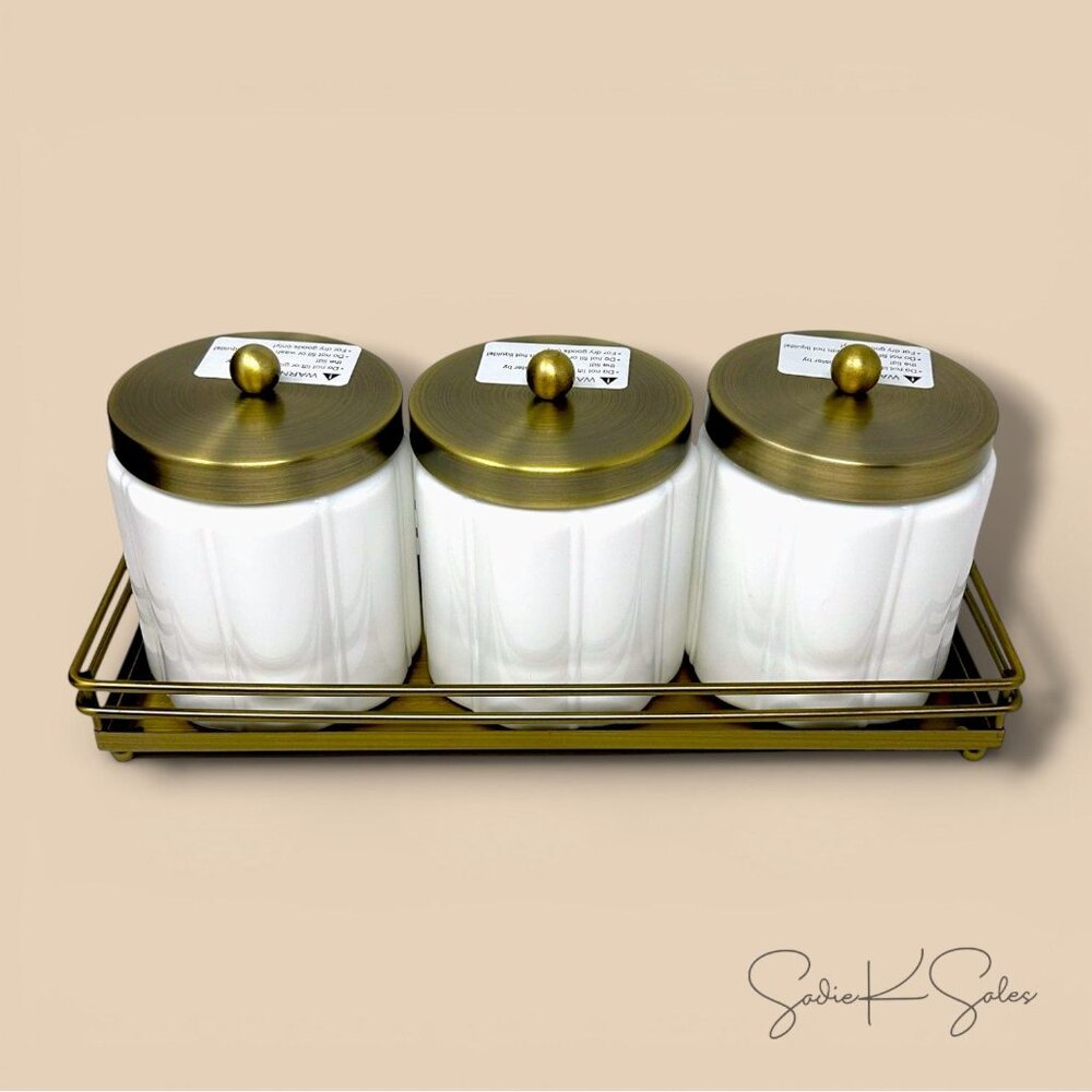 Milk Glass Bath Canister Set White Brass, Wall‎ Mount - Hearth & Hand Magnolia - Picture 8 of 8